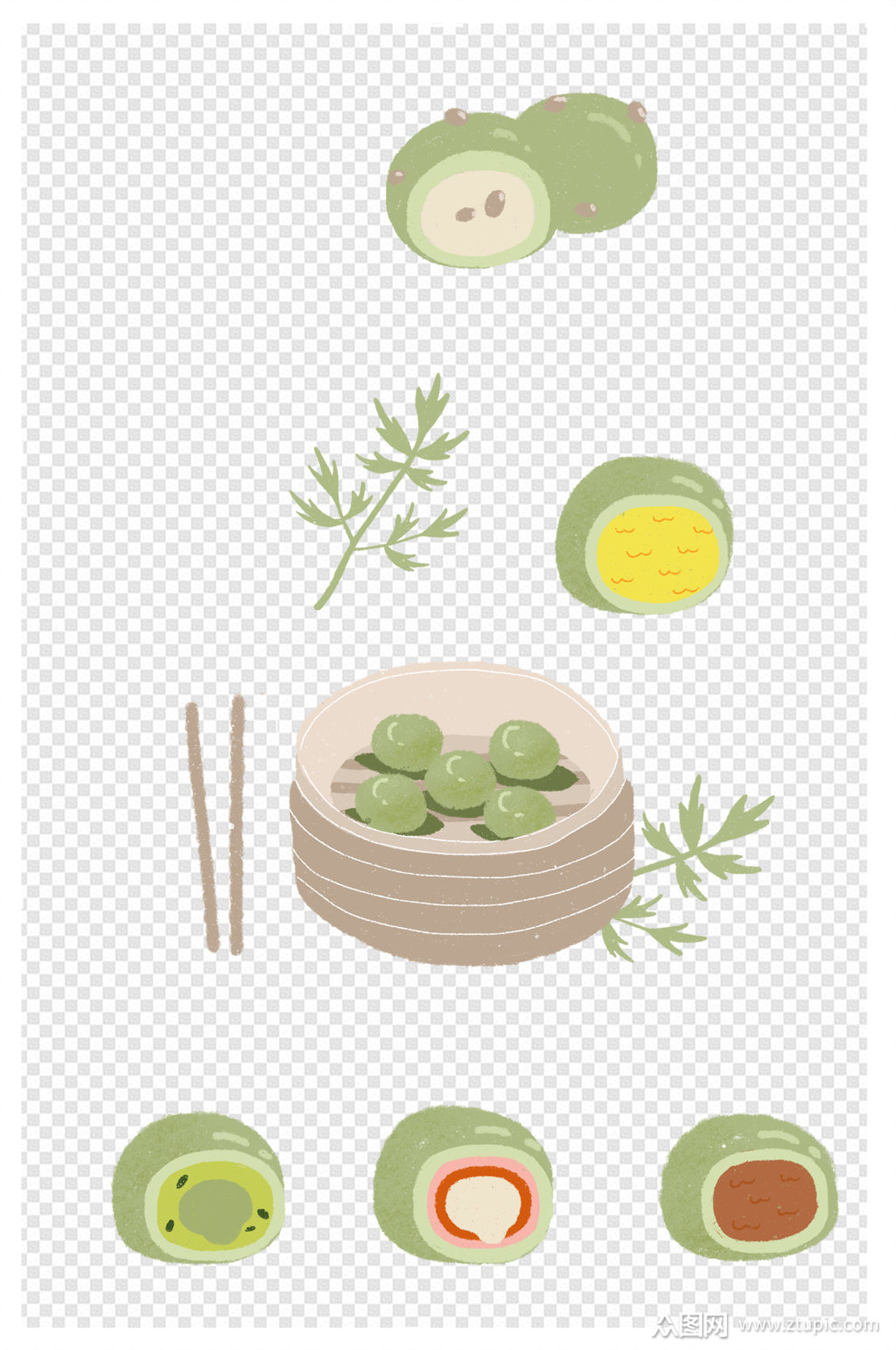 清明节青团手绘素材