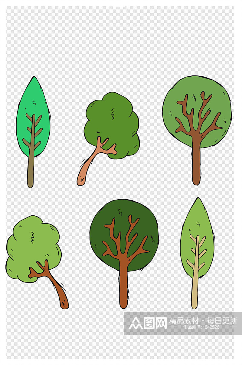 卡通绿色小树树木素材