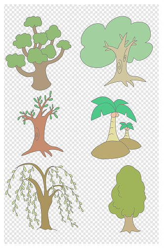 树卡通手绘可爱树柳树椰树
