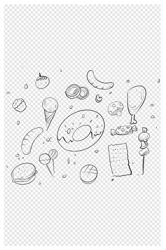 食物插画线稿卡通手绘甜品铅笔稿