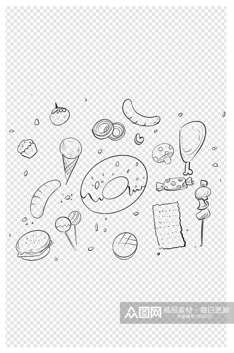 食物插画线稿卡通手绘甜品铅笔稿素材