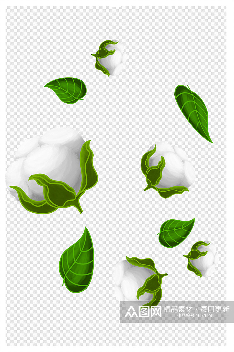 卡通装饰绿色植物棉花元素素材