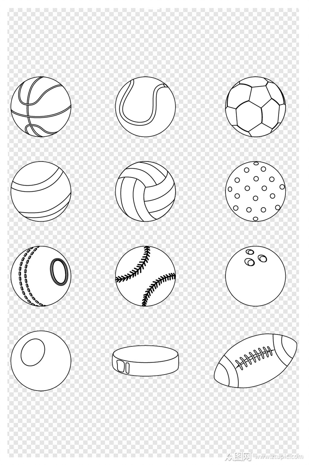 线描手绘可爱卡通运动健身球类元素素材