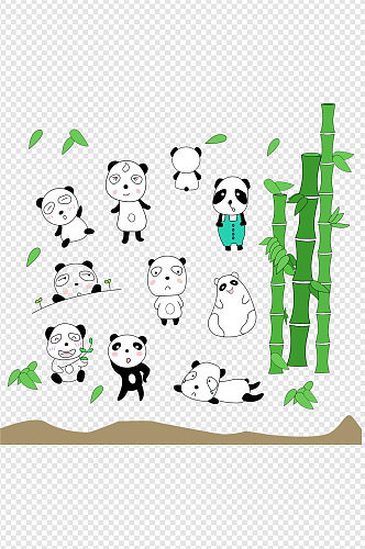 大熊猫卡通手绘形象AI文件竹子手绘
