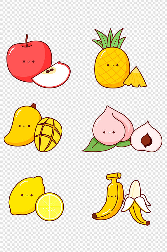 卡通线条插画水果元素