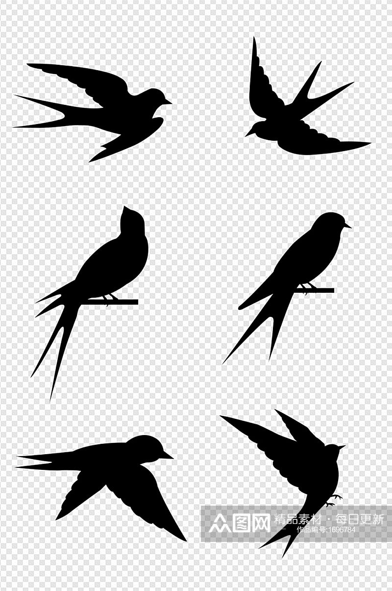 手绘鸟类空中飞翔的小燕子剪影元素素材
