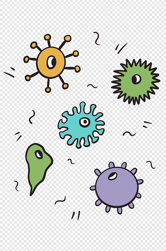 病毒疫情细菌可爱手绘卡通新冠疫苗防护