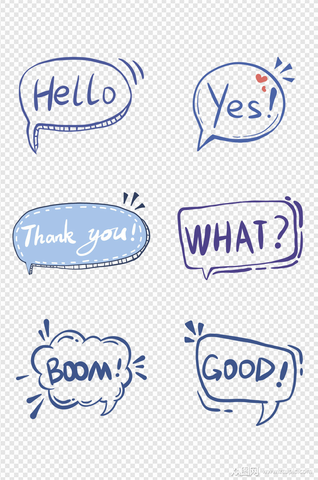 手绘卡通英文字对话框元素