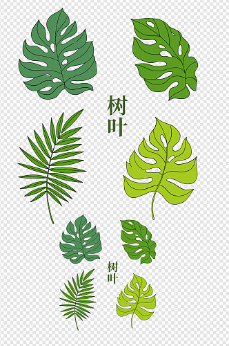 手绘卡通春天绿色树叶植物