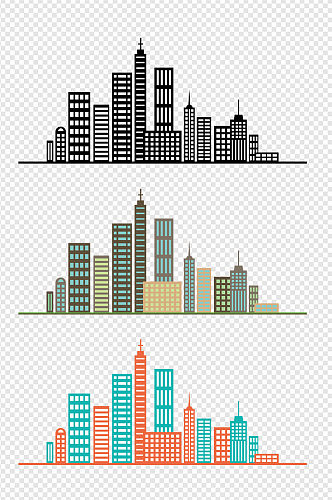 手绘城市建筑高楼大厦剪影元素