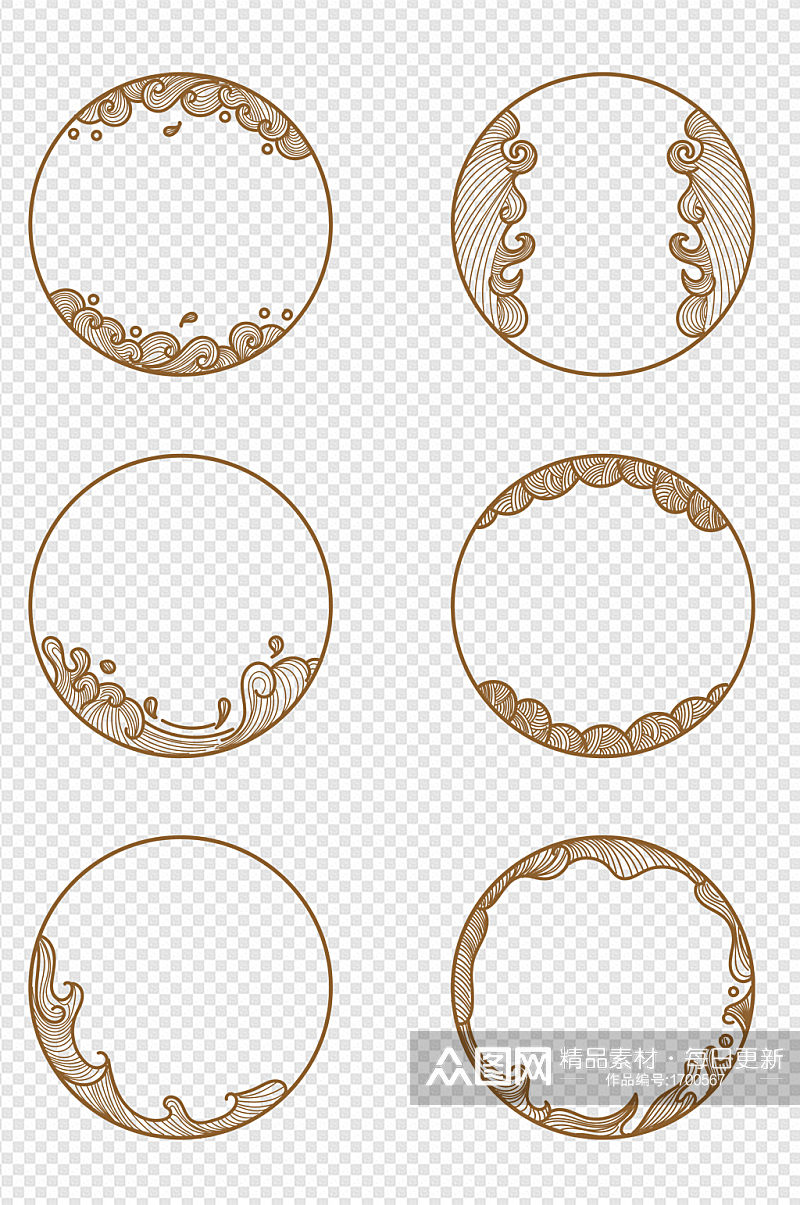 中国风中式圆形花纹花边祥云纹边框文本框素材
