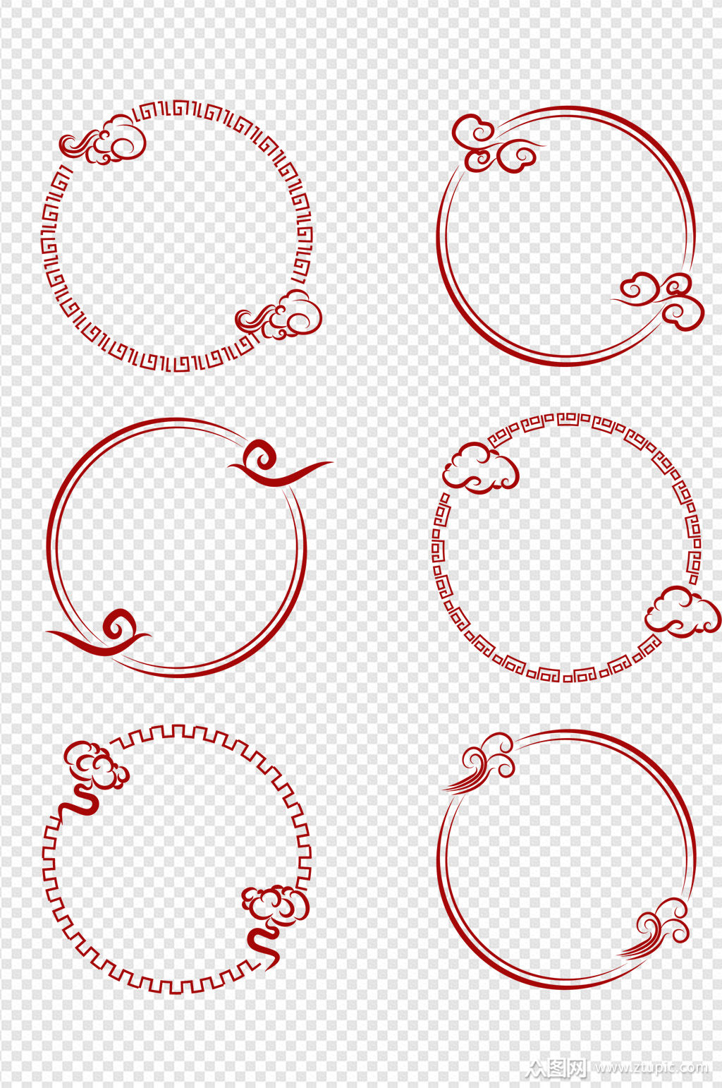 中式圆形边框中国风云纹祥云装饰边框标题框