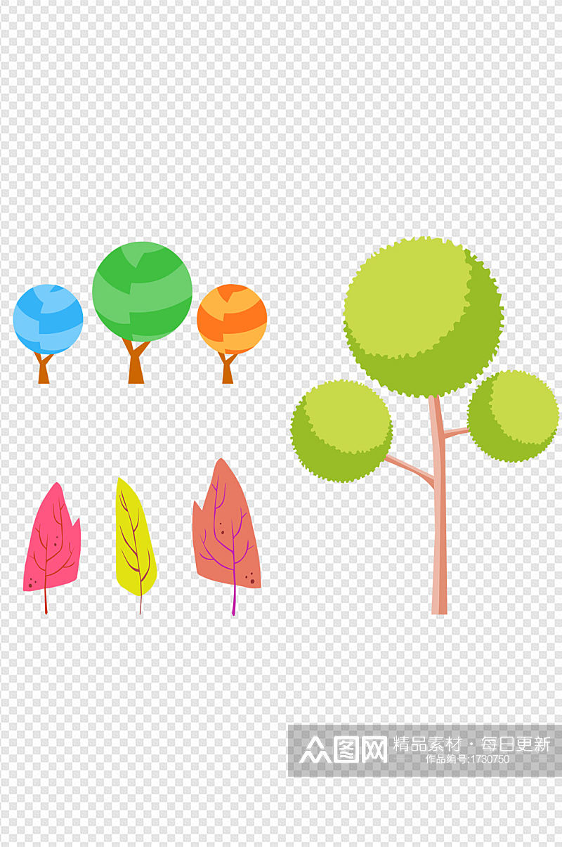卡通树木彩色的树可爱小树素材