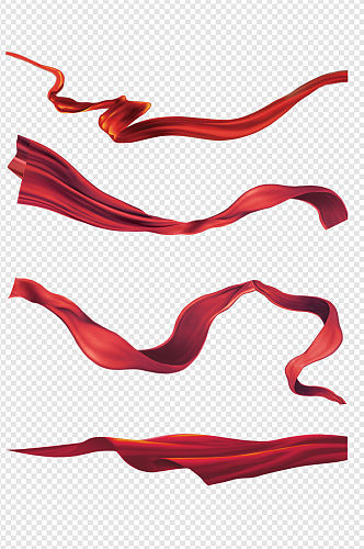 红色丝绸丝带飘带政务喜庆装饰元素