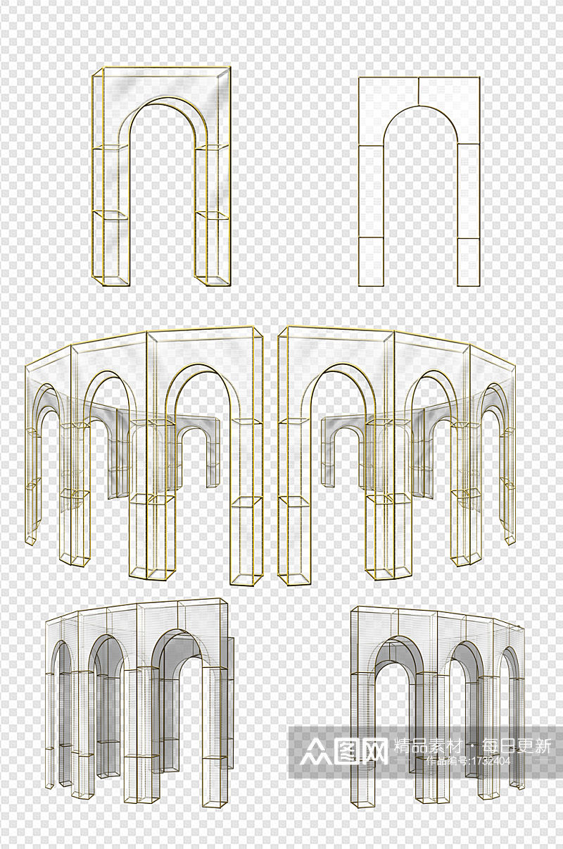 婚礼效果图铁艺道具拱门透明材质阳光板素材
