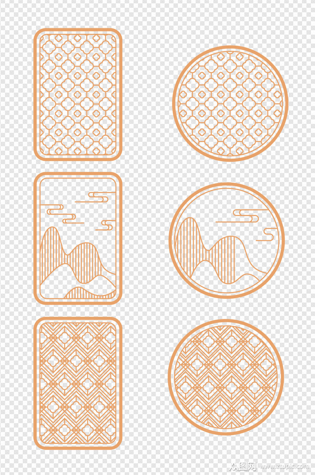 中国风国潮圆窗屏风装饰图案素材