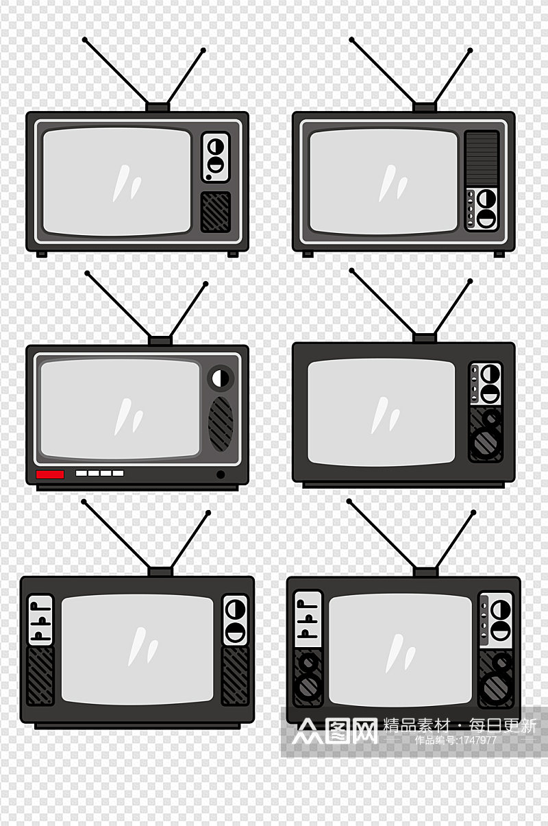 复古手绘电视机设计元素套图尺寸素材