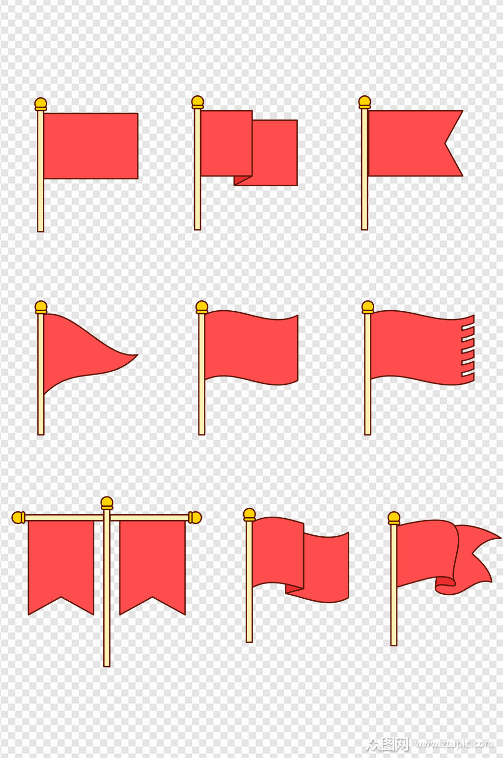 卡通手绘小旗帜红旗线条插画装饰元素