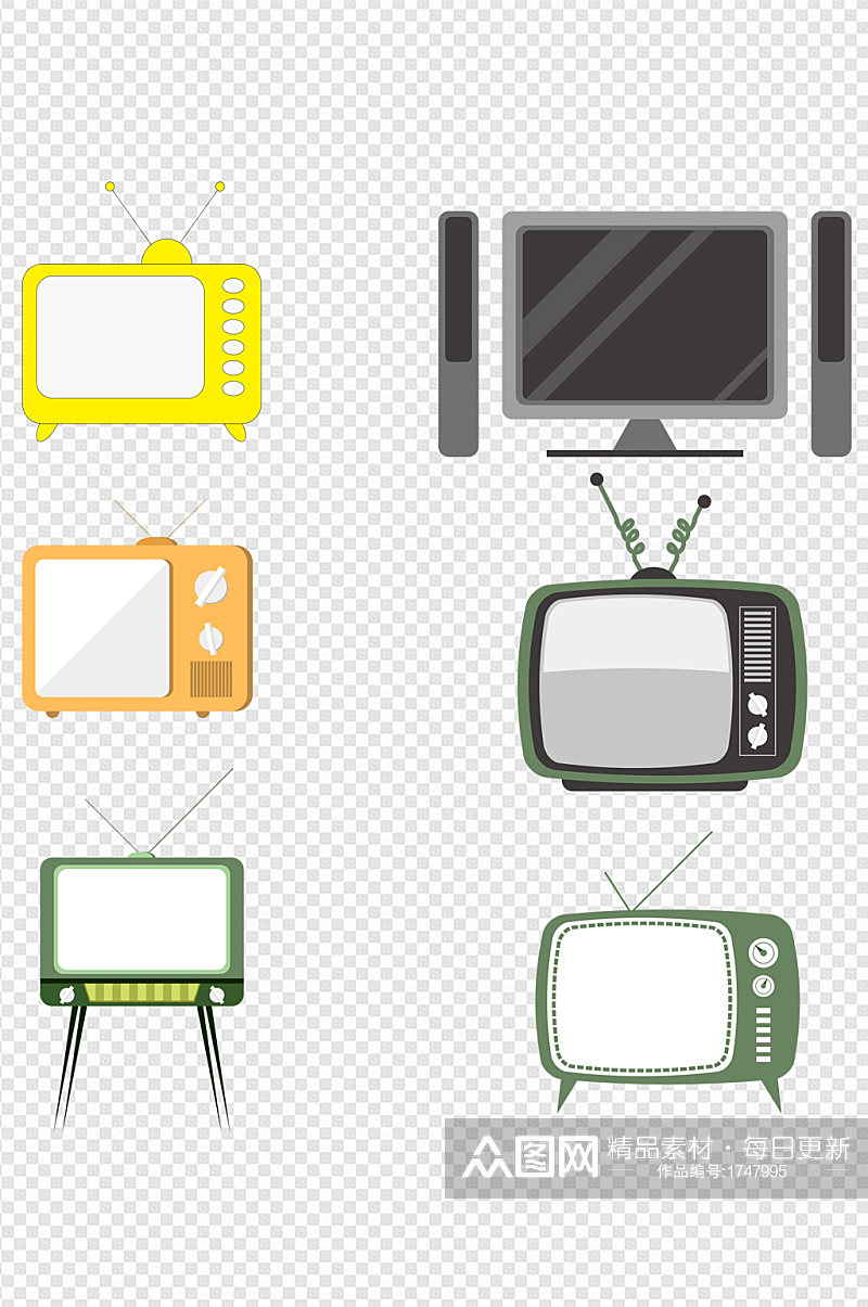 手绘电视卡通可爱电器扁平风简约免抠元素素材