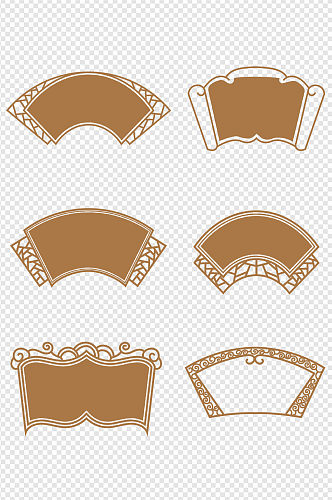 中国风中式扇形卷轴雕刻文化墙边框文本框