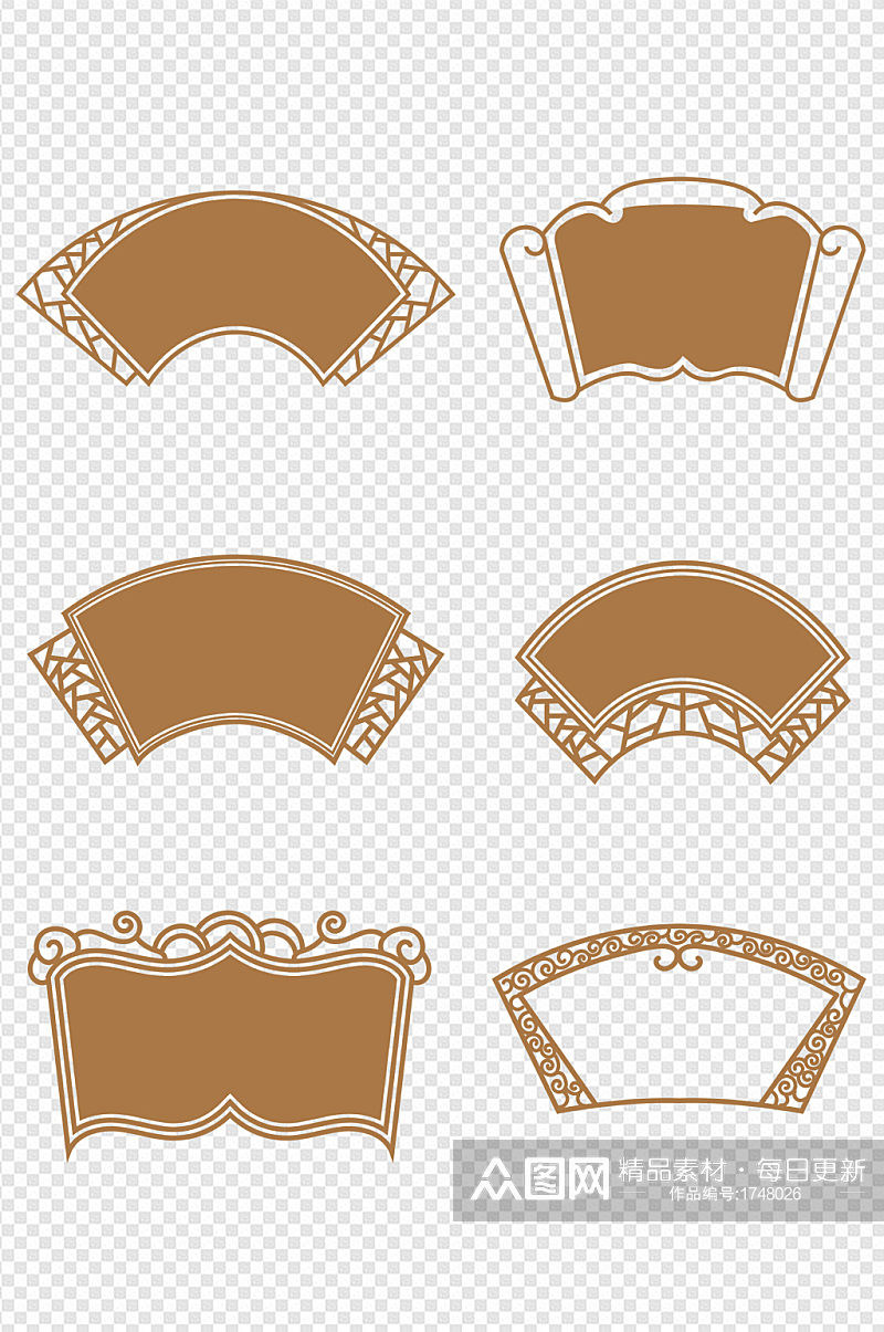 中国风中式扇形卷轴雕刻文化墙边框文本框素材