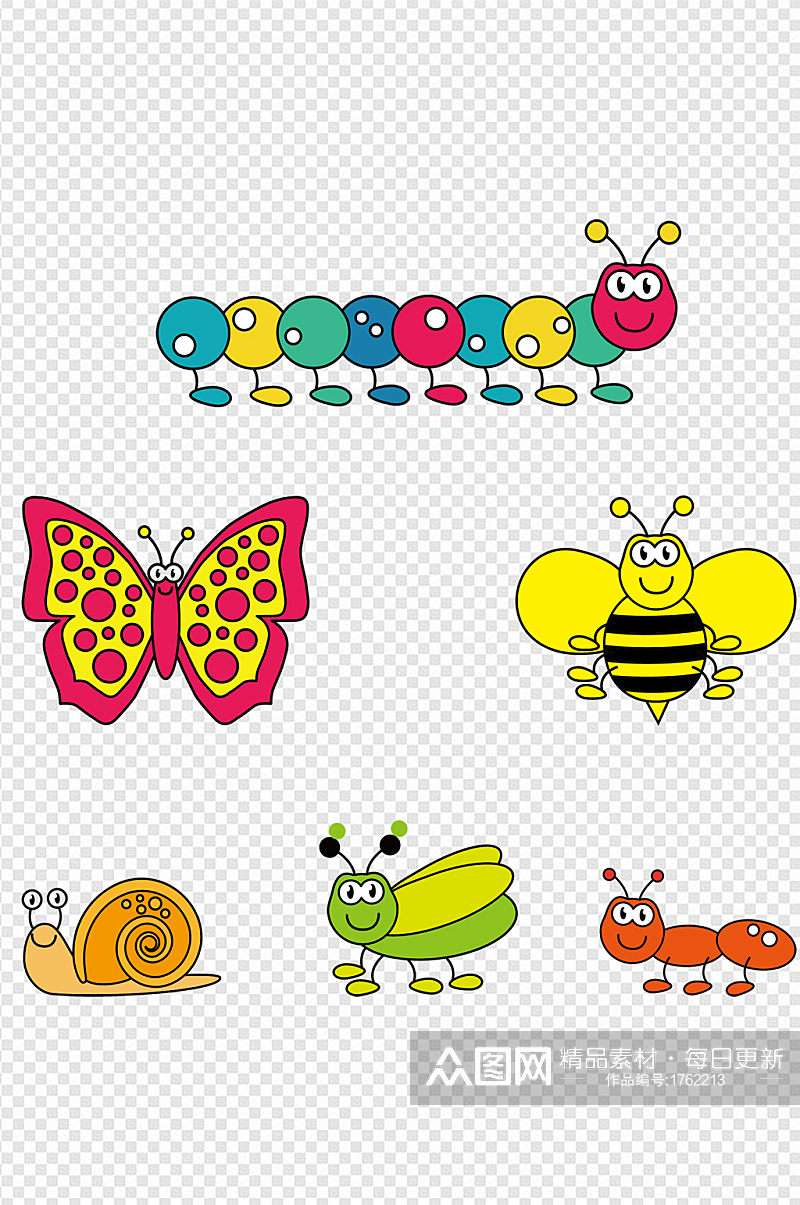 蚂蚁图标昆虫儿童幼儿园幼教彩色卡通图案素材