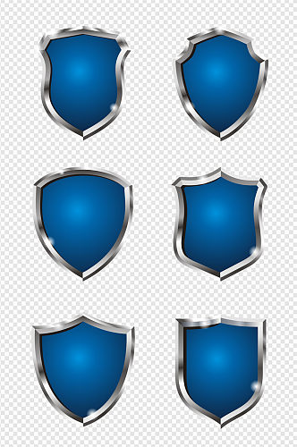 金属质感蓝色盾牌形状徽章图标边框元素