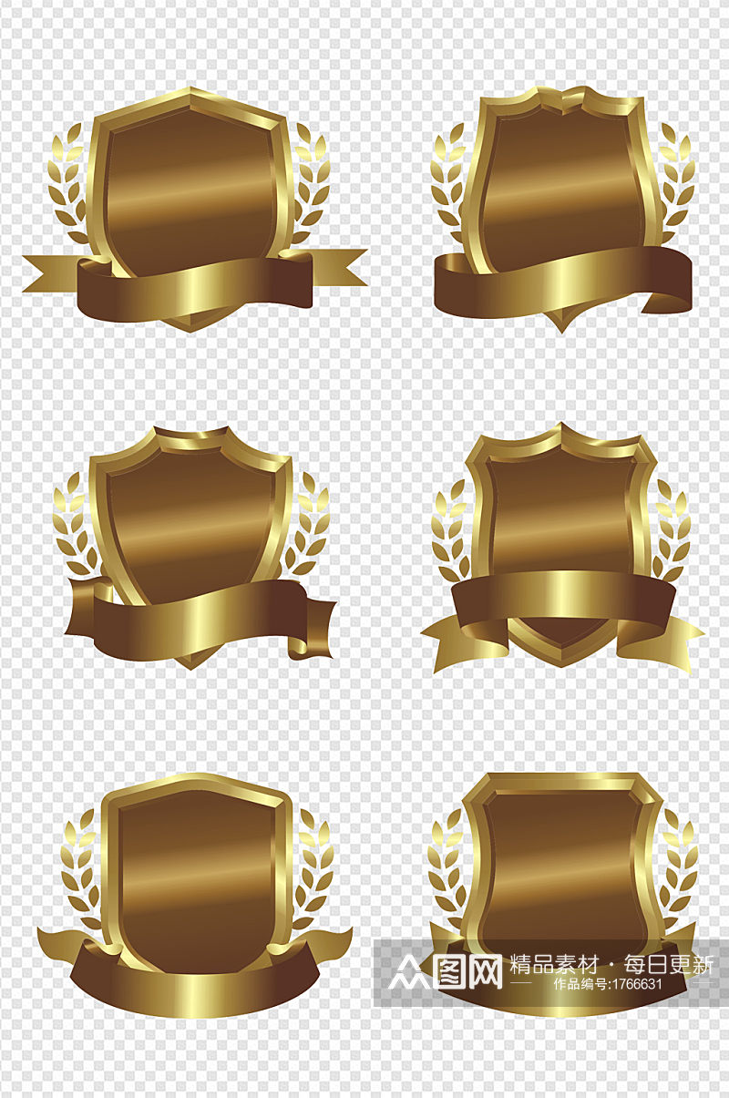 黄金盾牌徽章麦穗橄榄枝边框图形元素素材