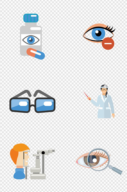 扁平化眼睛眼科医生医用品图标卡通元素
