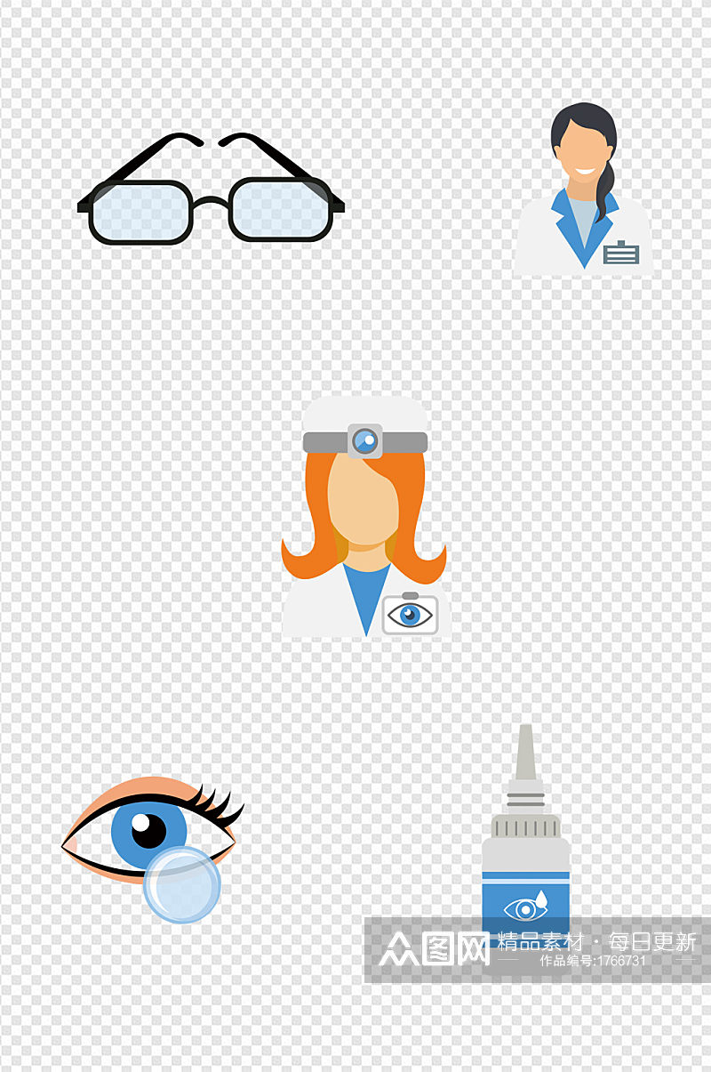 扁平化眼睛眼科医生医用品图标卡通元素素材