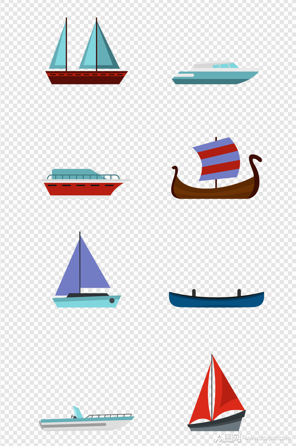 卡通小船矢量插画素材素材