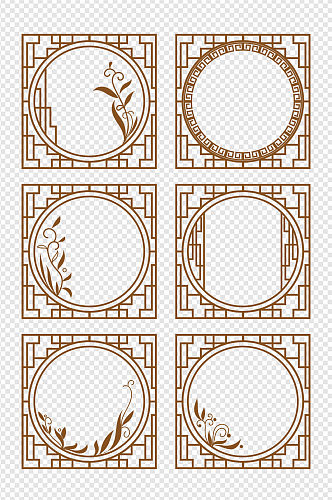 中式圆框手绘古风装饰新中式元素