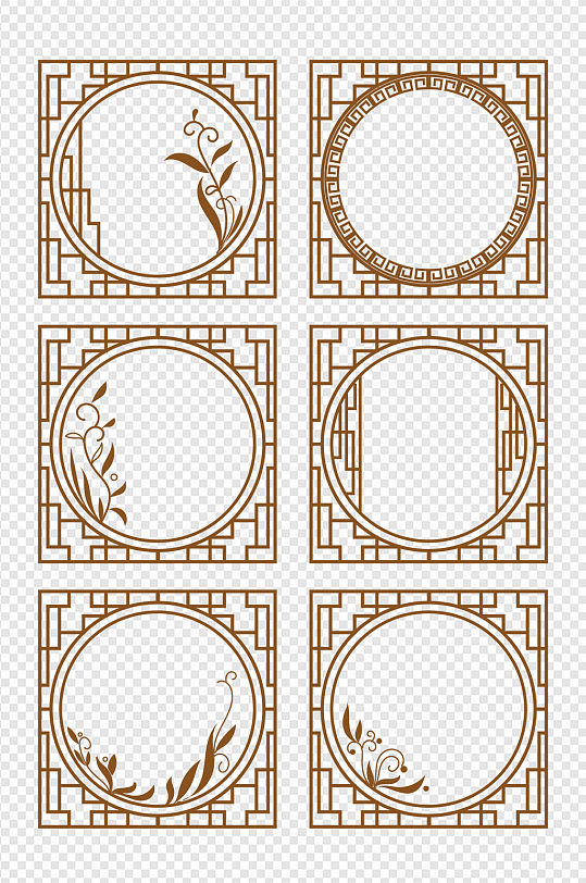 中式圆框手绘古风装饰新中式元素
