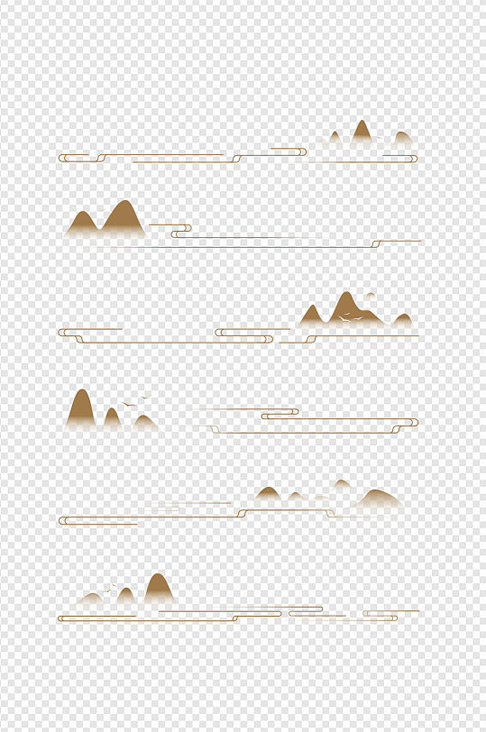 中国风中式古风线性祥云山纹飞鸟元素