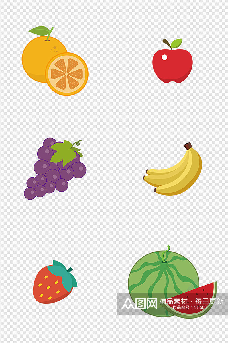 水果图标手绘橙苹果葡萄香蕉草莓西瓜素材