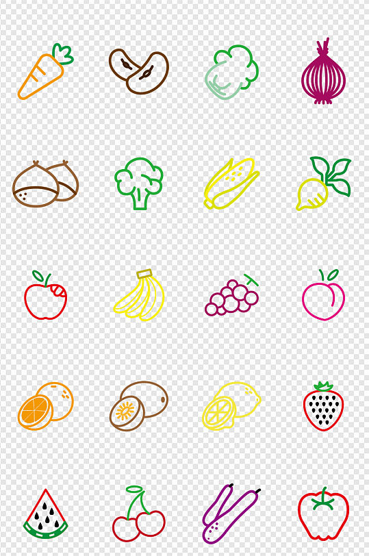 餐厅蔬菜纤体线稿元素素食健康饮食图标插画