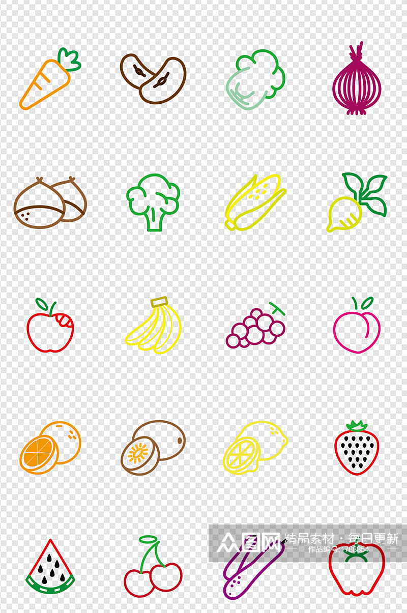 餐厅蔬菜纤体线稿元素素食健康饮食图标插画素材