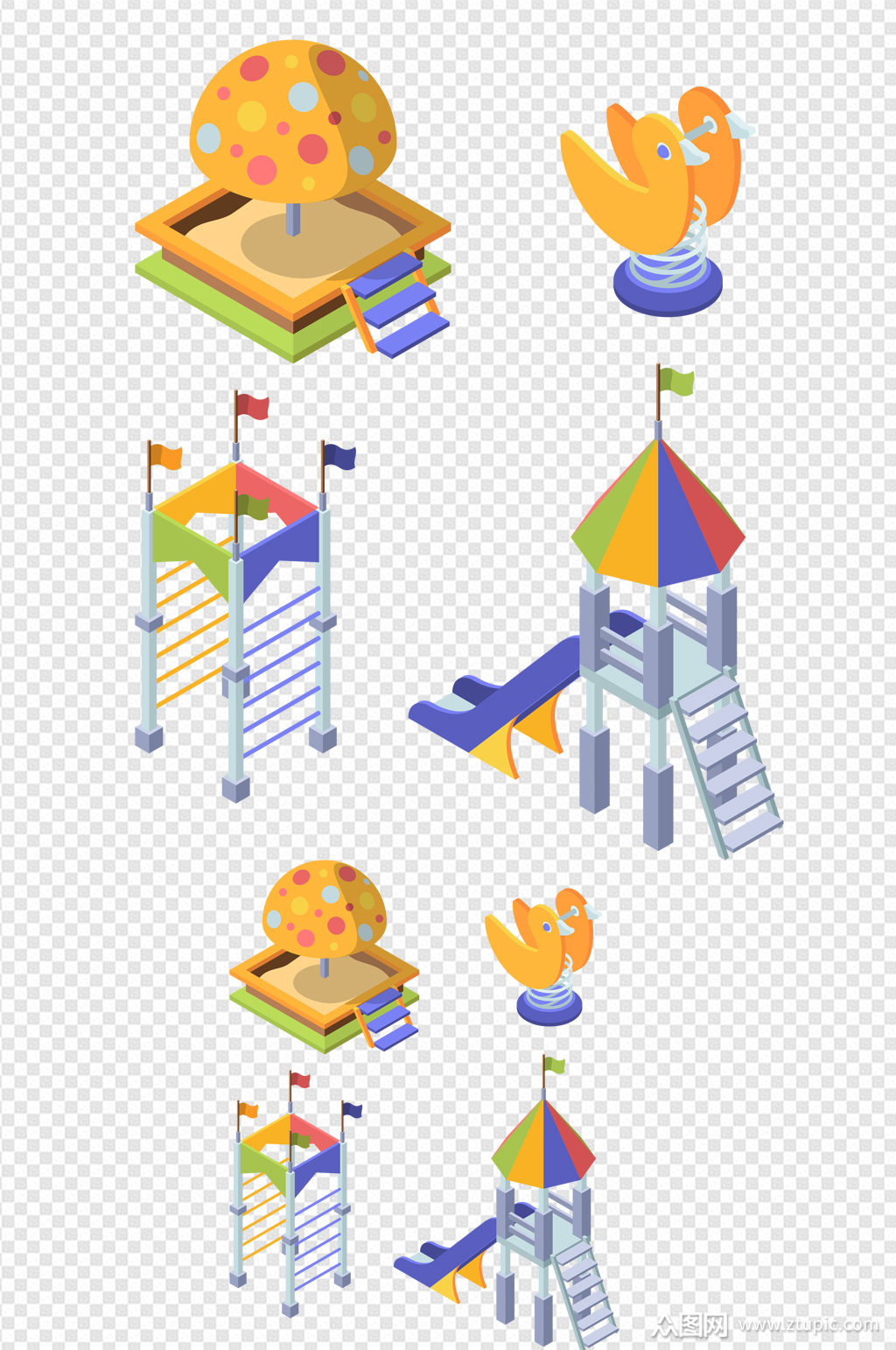 儿童游乐园设施场景元素插画