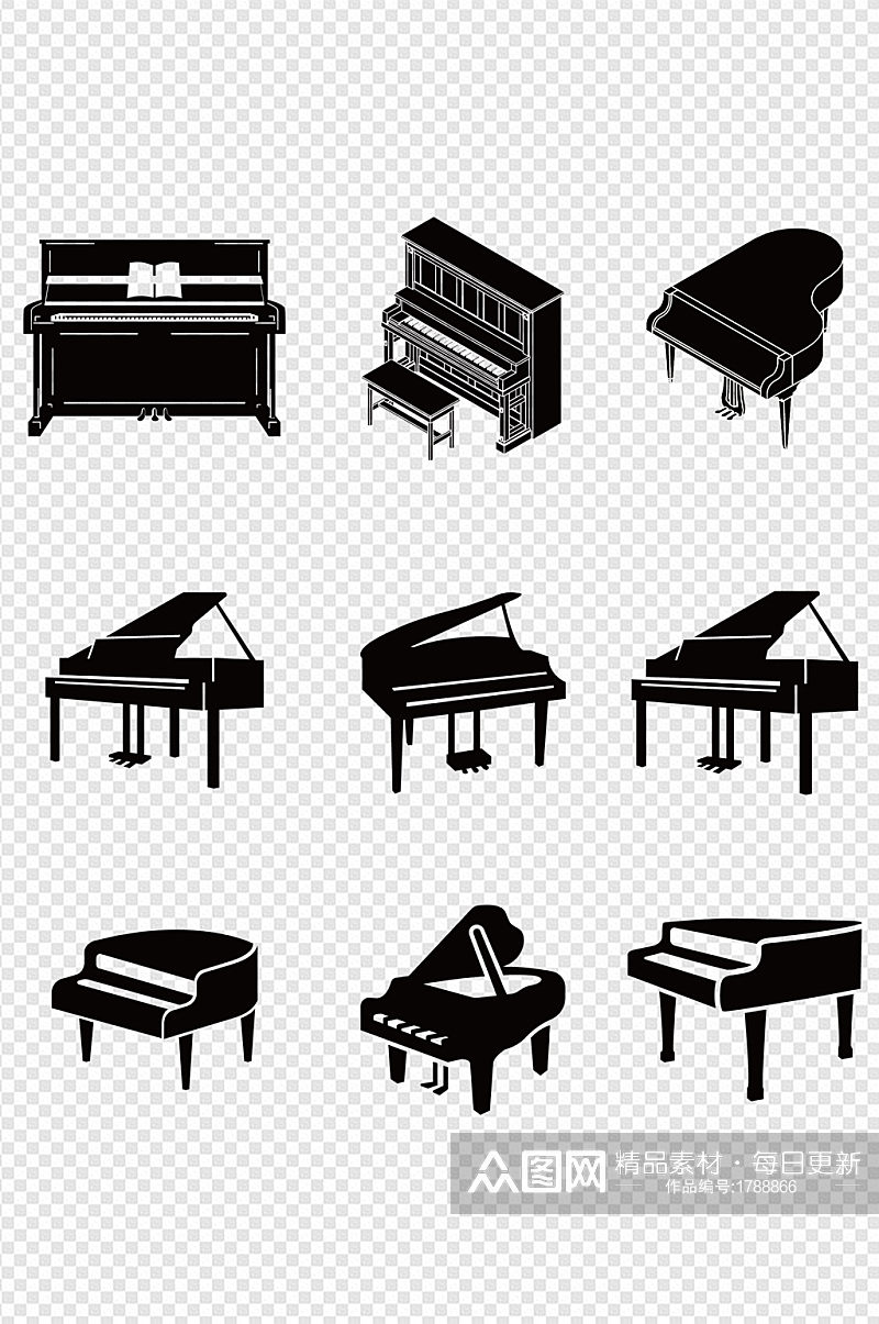 黑白钢琴元素图标音乐会跨年圣诞比赛合奏素材