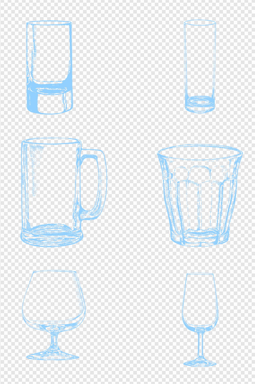 手绘玻璃容器高脚杯啤酒杯水杯线稿