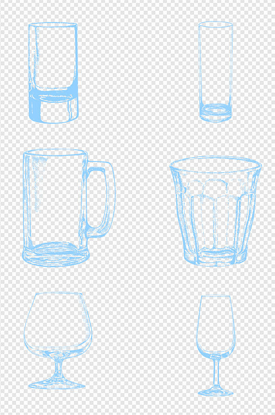 手绘玻璃容器高脚杯啤酒杯水杯线稿