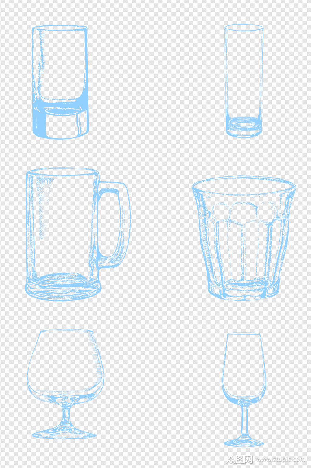 手绘玻璃容器高脚杯啤酒杯水杯线稿模板下载-编号1790308-众图网