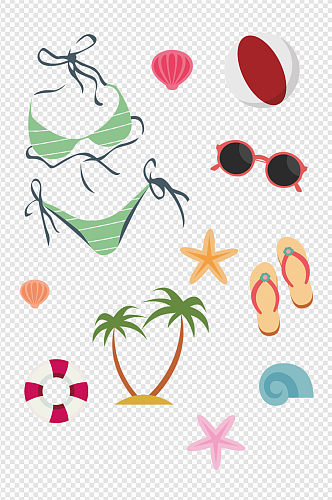 夏季海滩海边沙滩装备泳装海星贝壳椰树元素