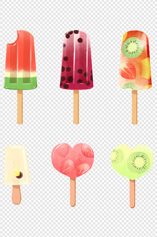 酷夏日消暑水果冰棍雪糕冰棒冰凉组合元素材