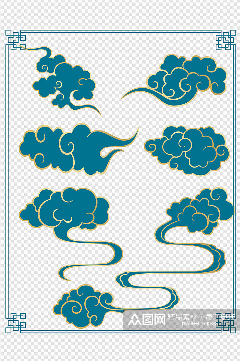 中国风古典云纹边框装饰图案素材