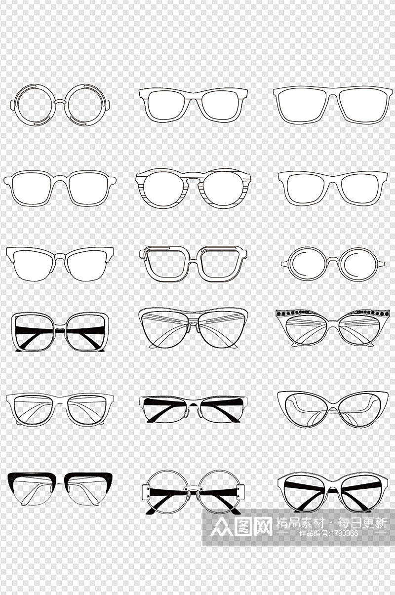 扁平化眼睛眼镜镜框图标卡通元素素材