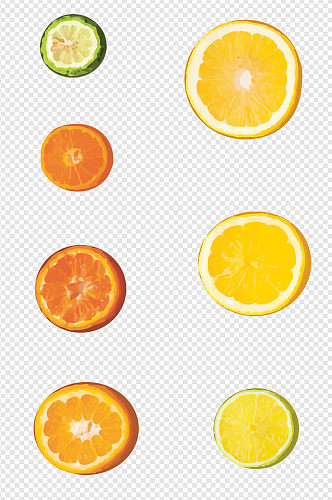 水彩水果柠檬青柠橙子红橙切片