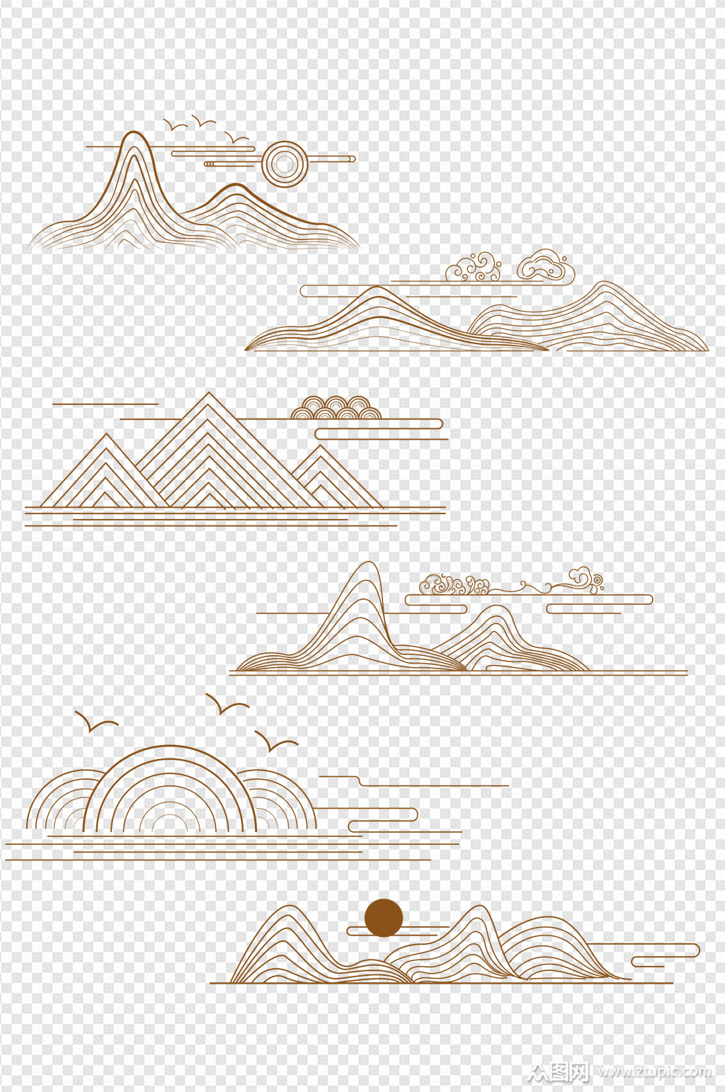 中国风新中式线性山水祥云纹图案背景模板下载-编号1791445-众图网