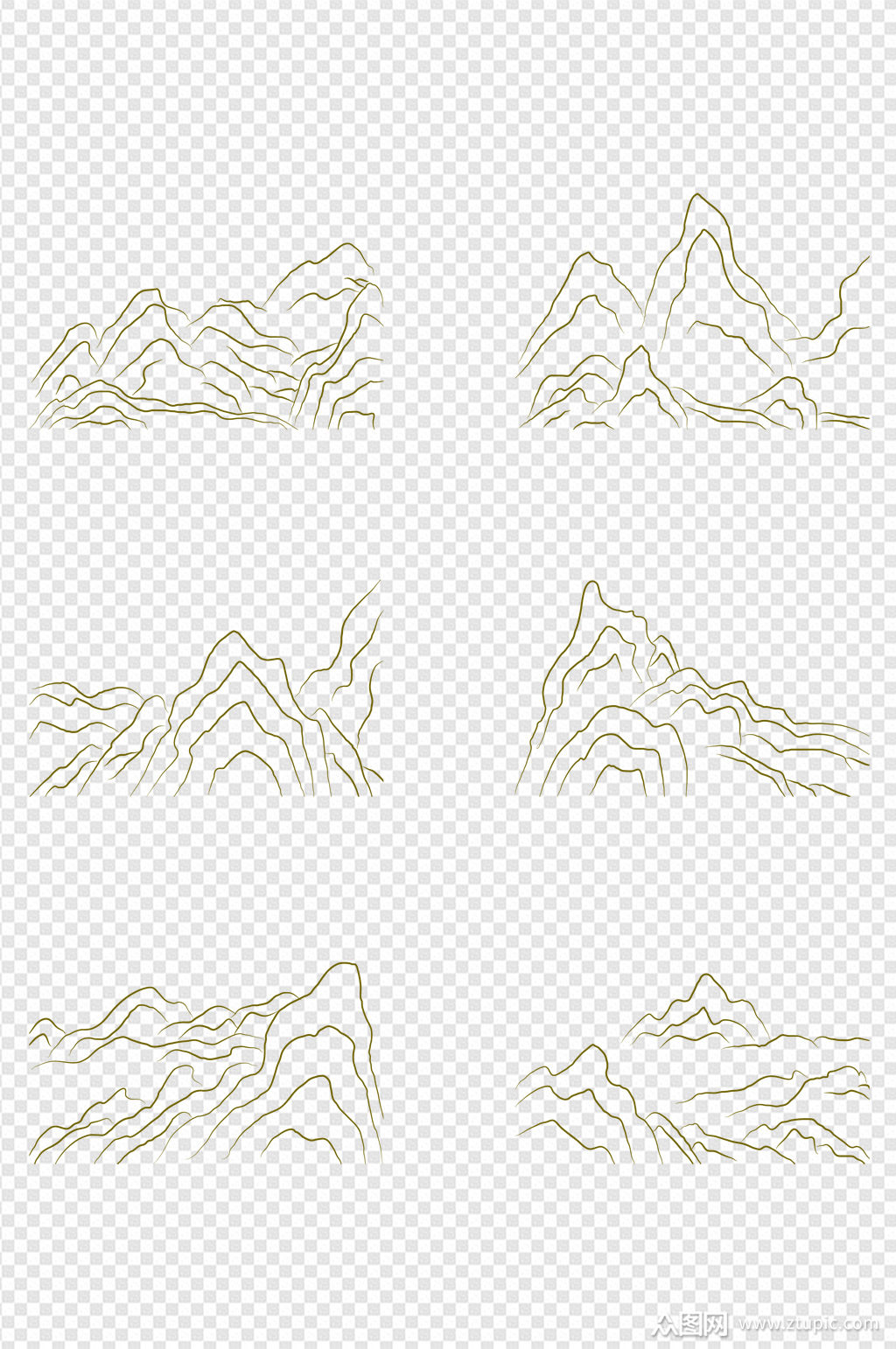 中式复古手绘古典花纹纹理山纹山峰素材素材
