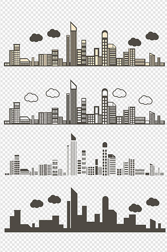 商务科技现代城市高楼大厦剪影线稿